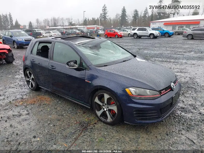 2016 Volkswagen Golf Gti Se W/Performance Package 4-Door VIN: 3VW547AU3GM035592 Lot: 44661280