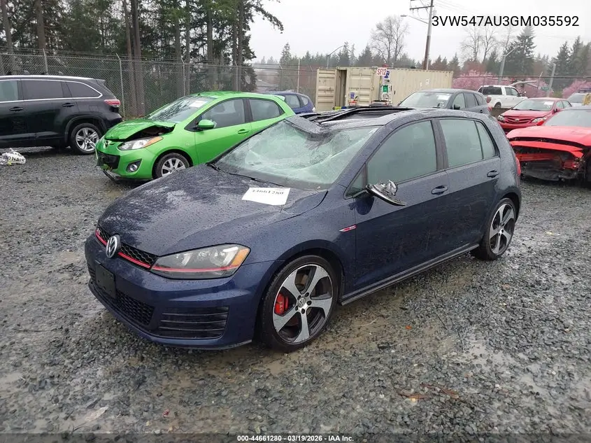 2016 Volkswagen Golf Gti Se W/Performance Package 4-Door VIN: 3VW547AU3GM035592 Lot: 44661280