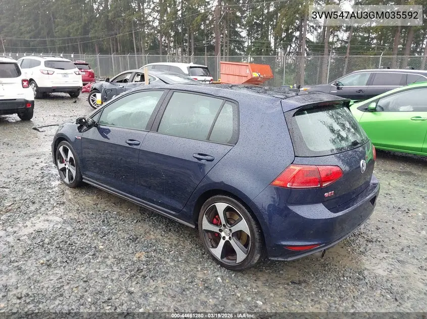 2016 Volkswagen Golf Gti Se W/Performance Package 4-Door VIN: 3VW547AU3GM035592 Lot: 44661280
