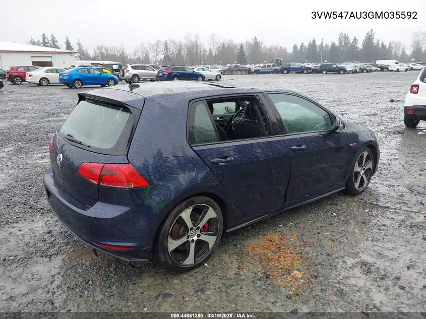 2016 Volkswagen Golf Gti Se W/Performance Package 4-Door VIN: 3VW547AU3GM035592 Lot: 44661280