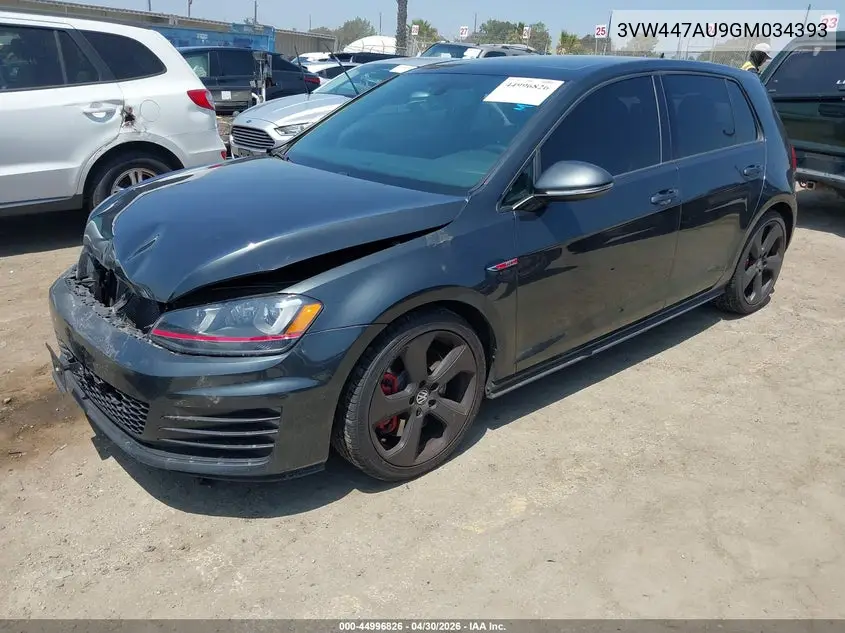 2016 Volkswagen Golf Gti Se W/Performance Package 4-Door VIN: 3VW447AU9GM034393 Lot: 44996826