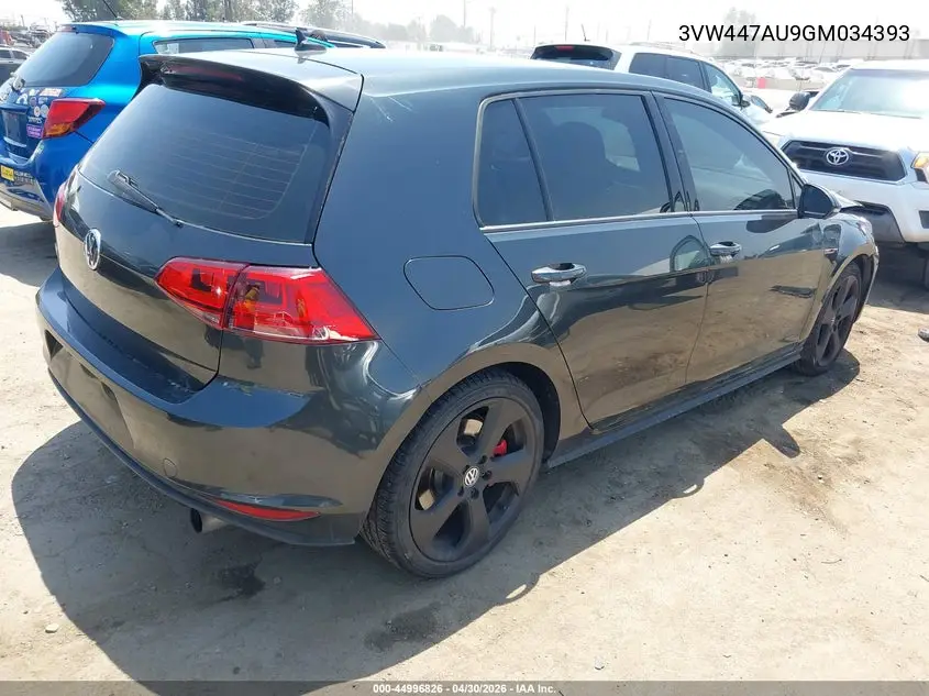 2016 Volkswagen Golf Gti Se W/Performance Package 4-Door VIN: 3VW447AU9GM034393 Lot: 44996826