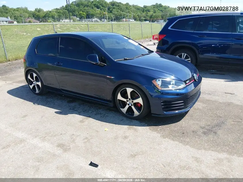 2016 Volkswagen Golf Gti S 2-Door VIN: 3VWYT7AU7GM028788 Lot: 45011171