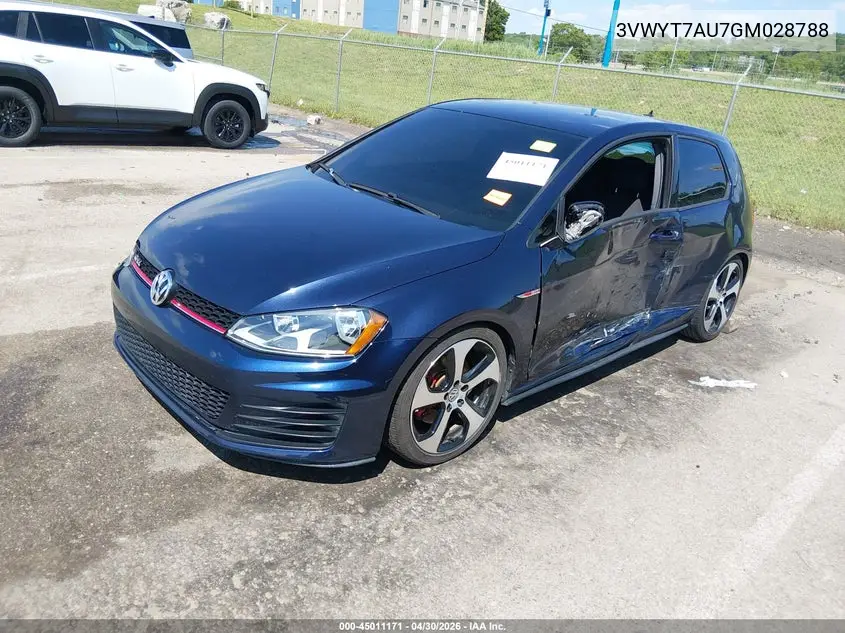 2016 Volkswagen Golf Gti S 2-Door VIN: 3VWYT7AU7GM028788 Lot: 45011171