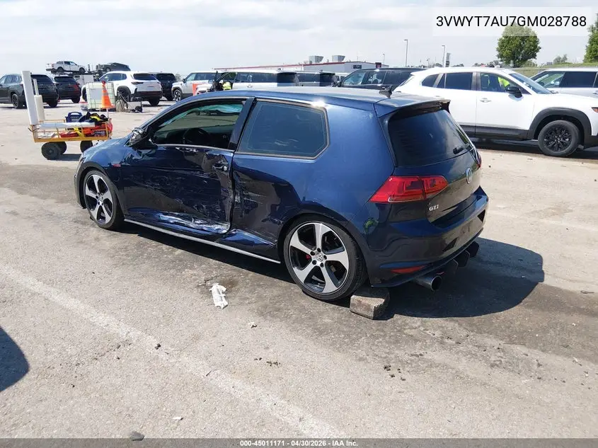 2016 Volkswagen Golf Gti S 2-Door VIN: 3VWYT7AU7GM028788 Lot: 45011171