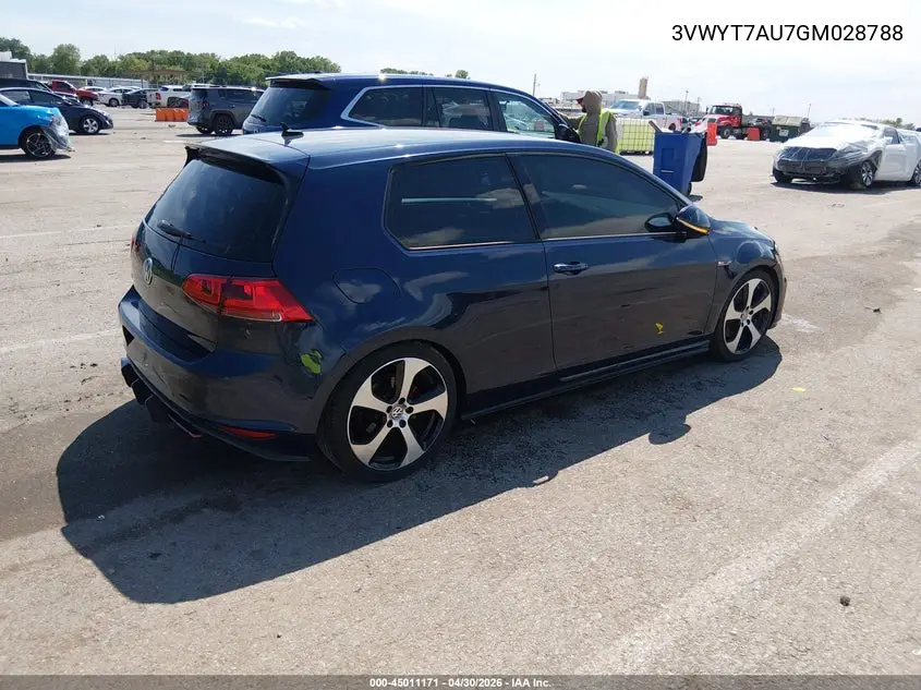 2016 Volkswagen Golf Gti S 2-Door VIN: 3VWYT7AU7GM028788 Lot: 45011171