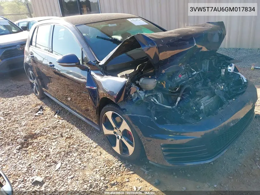 2016 Volkswagen Golf Gti S 4-Door VIN: 3VW5T7AU6GM017834 Lot: 45038536