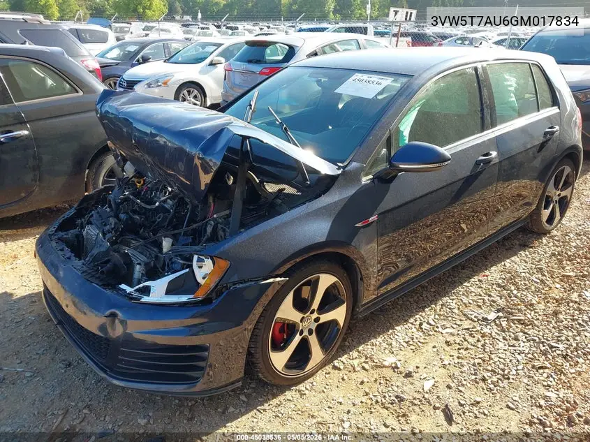 2016 Volkswagen Golf Gti S 4-Door VIN: 3VW5T7AU6GM017834 Lot: 45038536