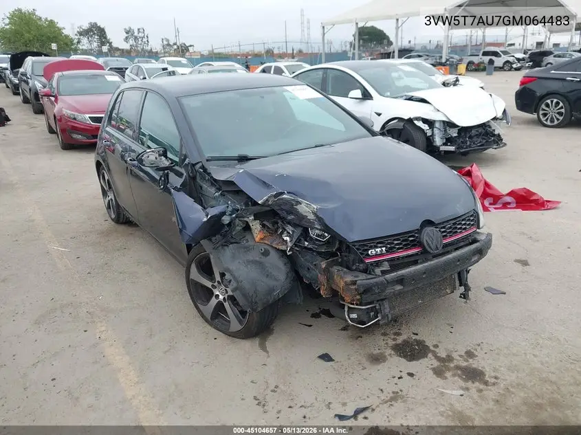 2016 Volkswagen Golf Gti S 4-Door VIN: 3VW5T7AU7GM064483 Lot: 45104657
