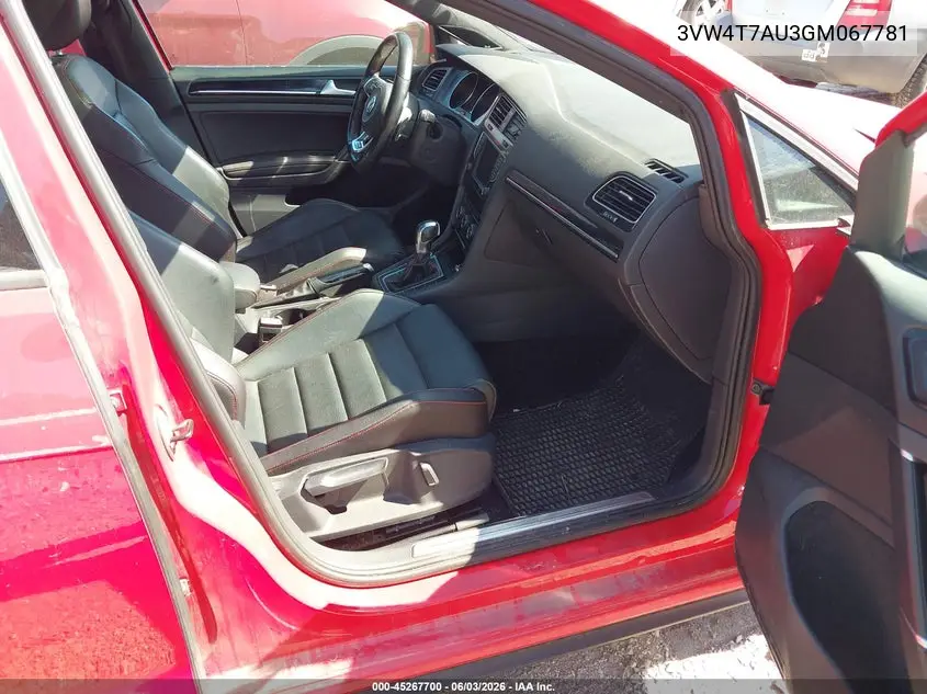 2016 Volkswagen Golf Gti Autobahn 4-Door/S 4-Door/Se 4-Door VIN: 3VW4T7AU3GM067781 Lot: 45267700