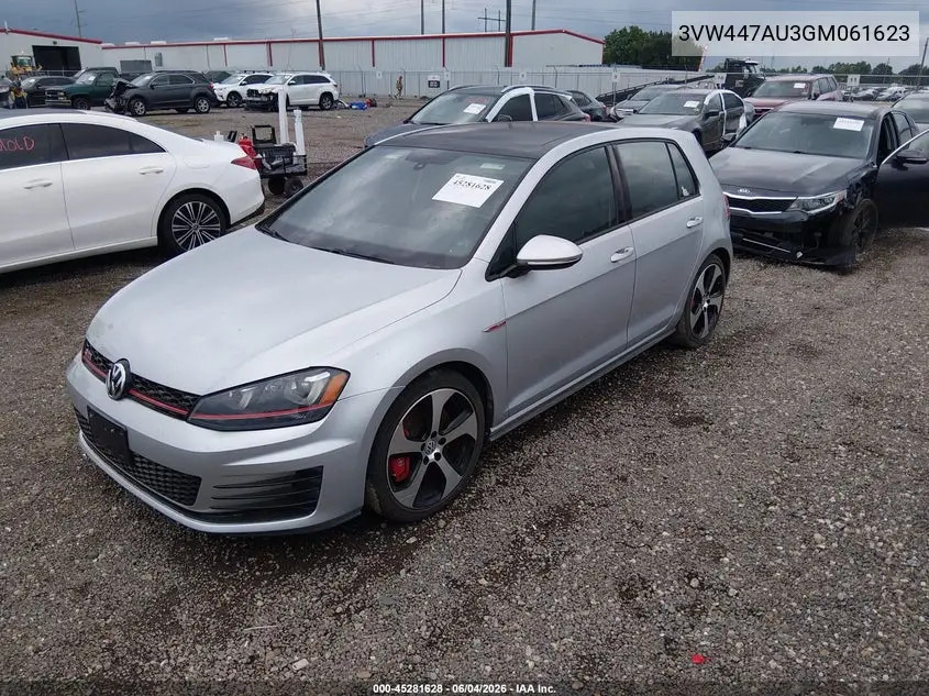 2016 Volkswagen Golf Gti Autobahn W/Performance Package 4-Door VIN: 3VW447AU3GM061623 Lot: 45281628