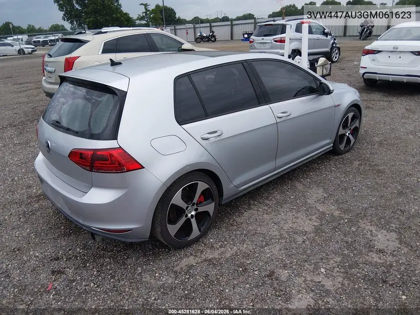 2016 Volkswagen Golf Gti Autobahn W/Performance Package 4-Door VIN: 3VW447AU3GM061623 Lot: 45281628