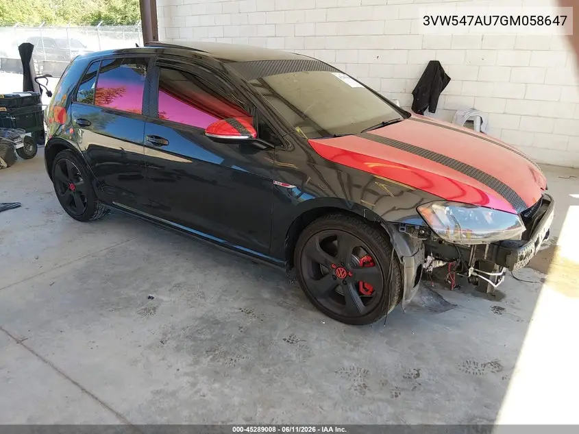 2016 Volkswagen Golf Gti Autobahn W/Performance Package 4-Door VIN: 3VW547AU7GM058647 Lot: 45289008