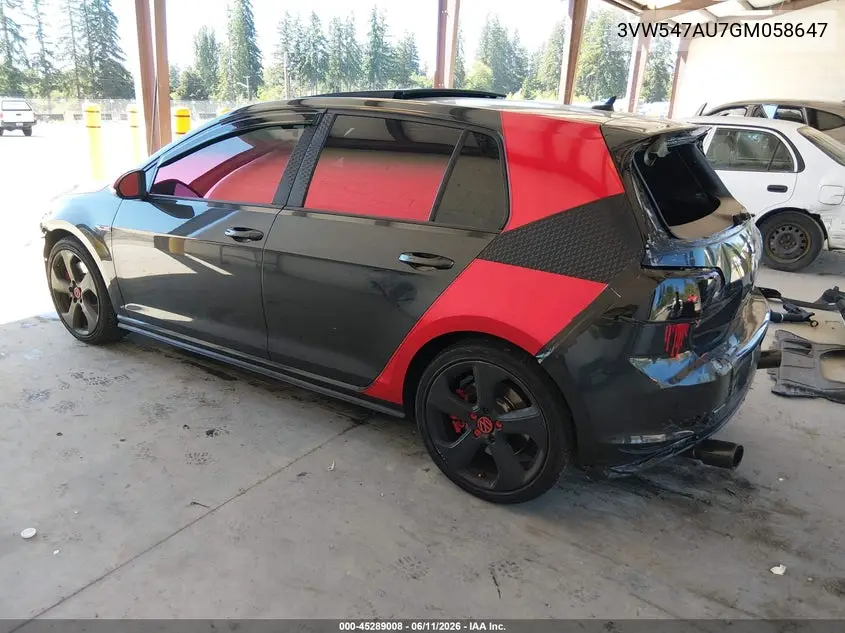 2016 Volkswagen Golf Gti Autobahn W/Performance Package 4-Door VIN: 3VW547AU7GM058647 Lot: 45289008