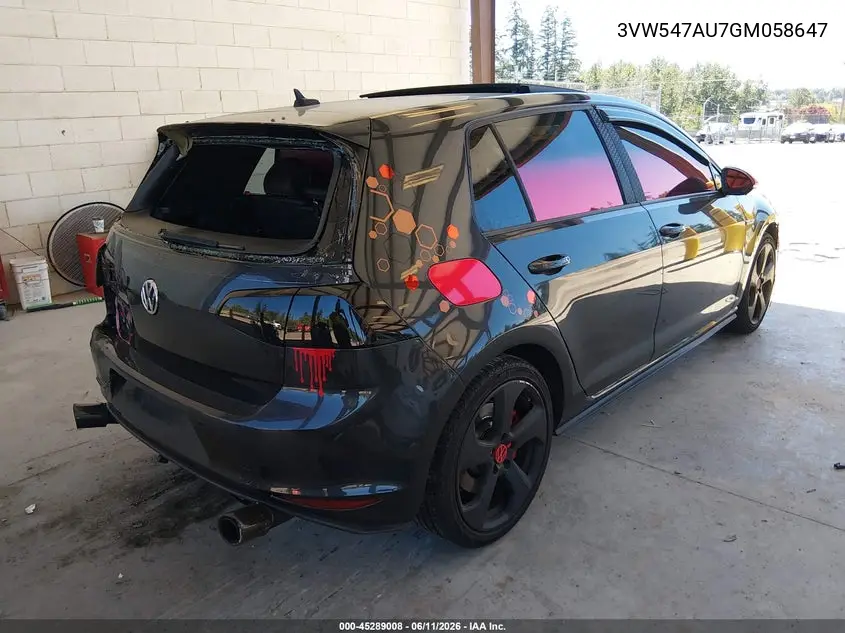 2016 Volkswagen Golf Gti Autobahn W/Performance Package 4-Door VIN: 3VW547AU7GM058647 Lot: 45289008