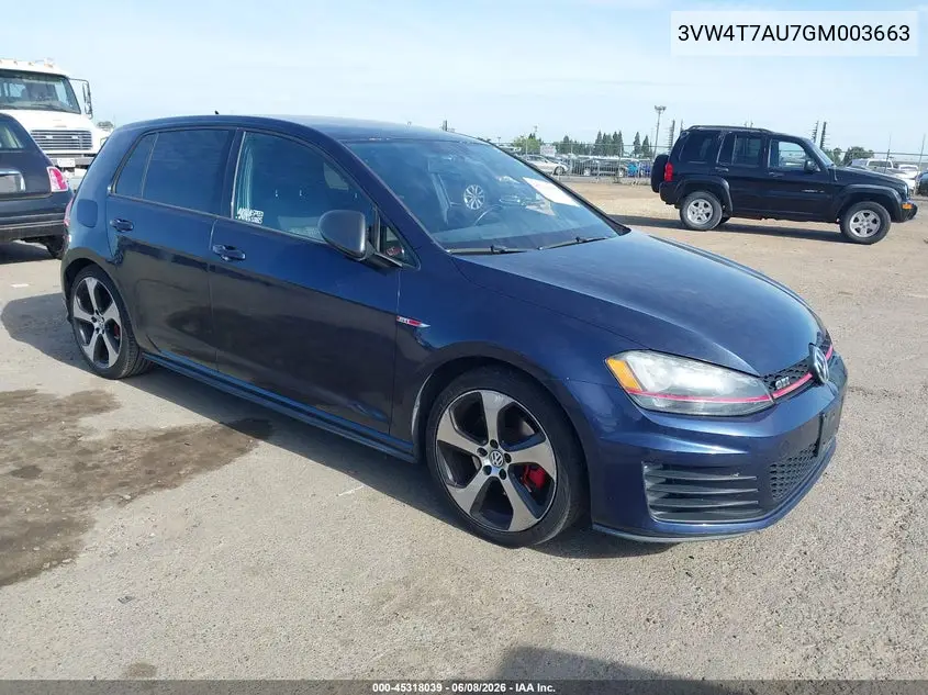 2016 Volkswagen Golf Gti S 4-Door VIN: 3VW4T7AU7GM003663 Lot: 45318039