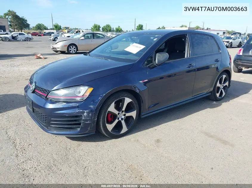 2016 Volkswagen Golf Gti S 4-Door VIN: 3VW4T7AU7GM003663 Lot: 45318039