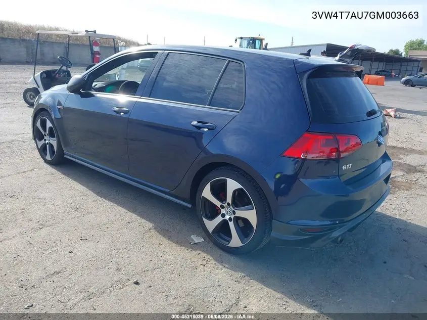 2016 Volkswagen Golf Gti S 4-Door VIN: 3VW4T7AU7GM003663 Lot: 45318039