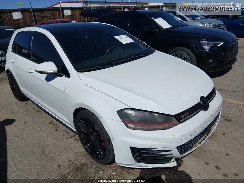 2016 Volkswagen Golf Gti Se W/Performance Pkg VIN: 3VW547AU3GM016671 Lot: 45367184