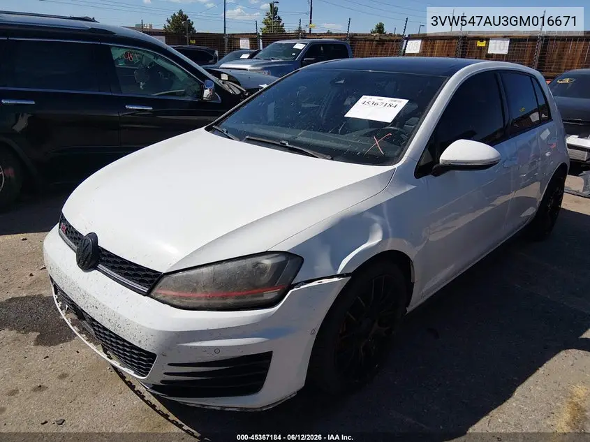 2016 Volkswagen Golf Gti Se W/Performance Pkg VIN: 3VW547AU3GM016671 Lot: 45367184
