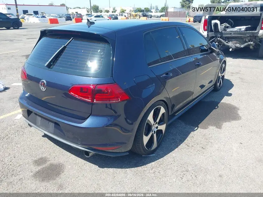 2016 Volkswagen Golf Gti Se 4-Door VIN: 3VW5T7AU6GM040031 Lot: 45394895