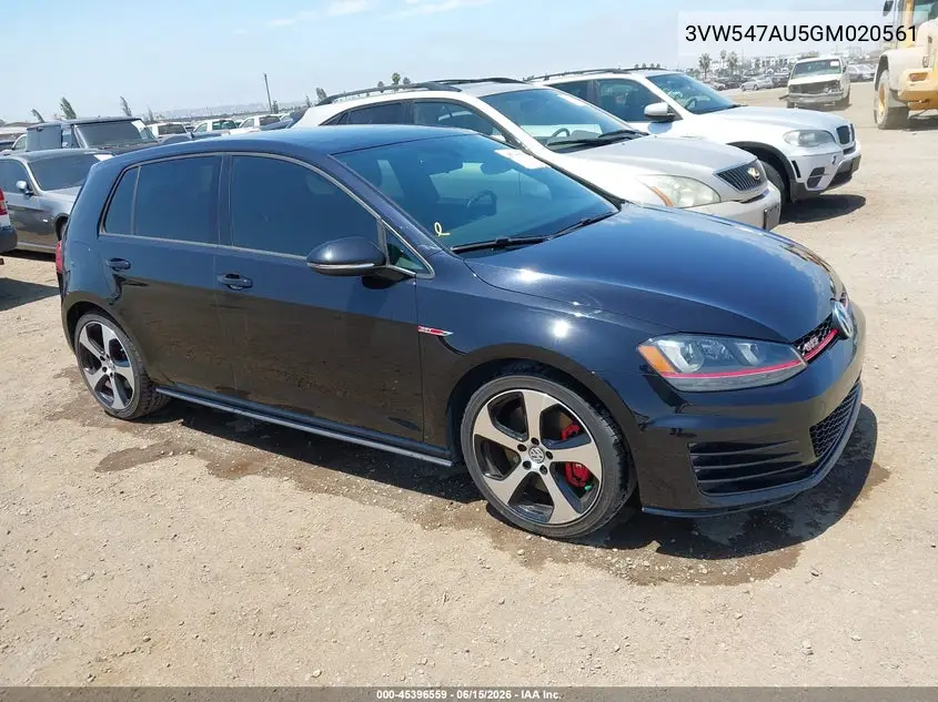 2016 Volkswagen Golf Gti Autobahn W/Performance Package 4-Door VIN: 3VW547AU5GM020561 Lot: 45396559