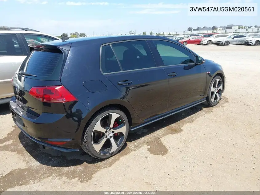 2016 Volkswagen Golf Gti Autobahn W/Performance Package 4-Door VIN: 3VW547AU5GM020561 Lot: 45396559