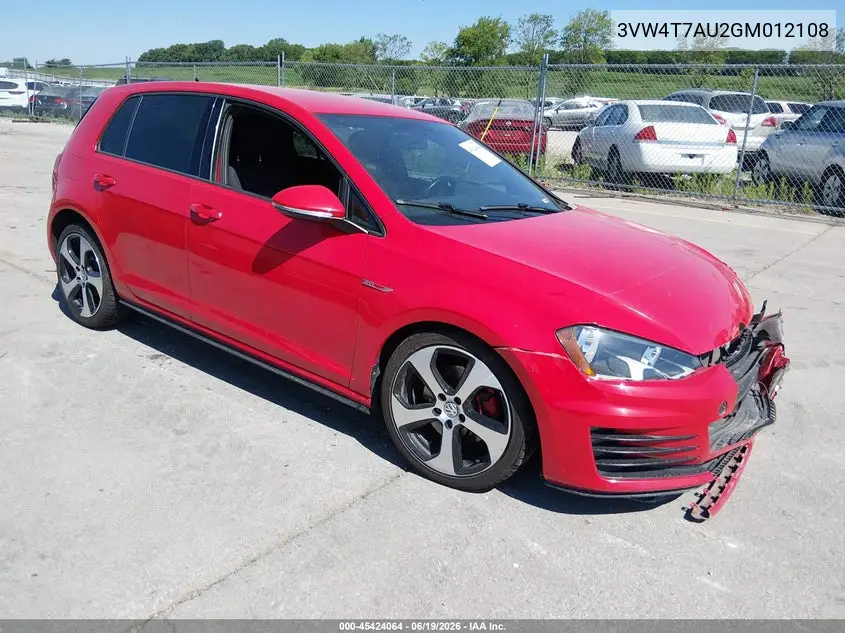 2016 Volkswagen Golf Gti S 4-Door VIN: 3VW4T7AU2GM012108 Lot: 45424064