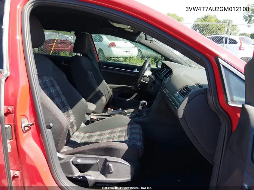 2016 Volkswagen Golf Gti S 4-Door VIN: 3VW4T7AU2GM012108 Lot: 45424064