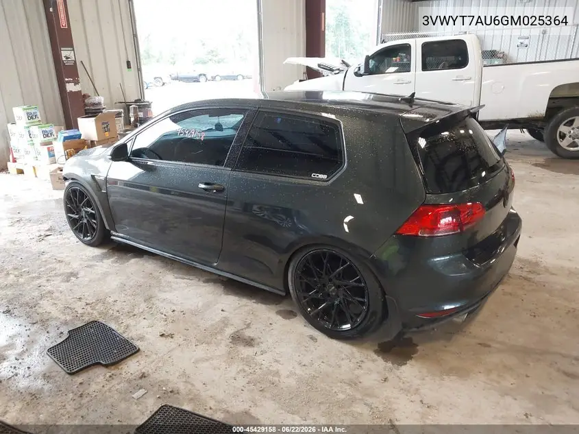 2016 Volkswagen Golf Gti S 2-Door VIN: 3VWYT7AU6GM025364 Lot: 45429158