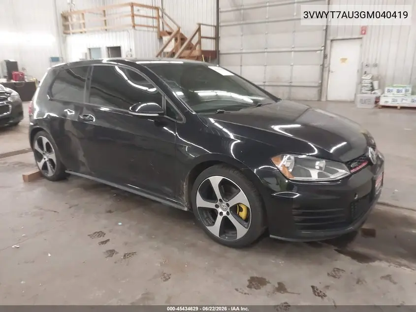 2016 Volkswagen Golf Gti S 2-Door VIN: 3VWYT7AU3GM040419 Lot: 45434629