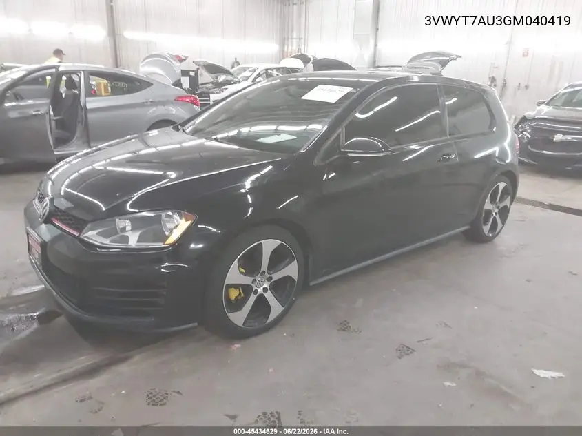 2016 Volkswagen Golf Gti S 2-Door VIN: 3VWYT7AU3GM040419 Lot: 45434629