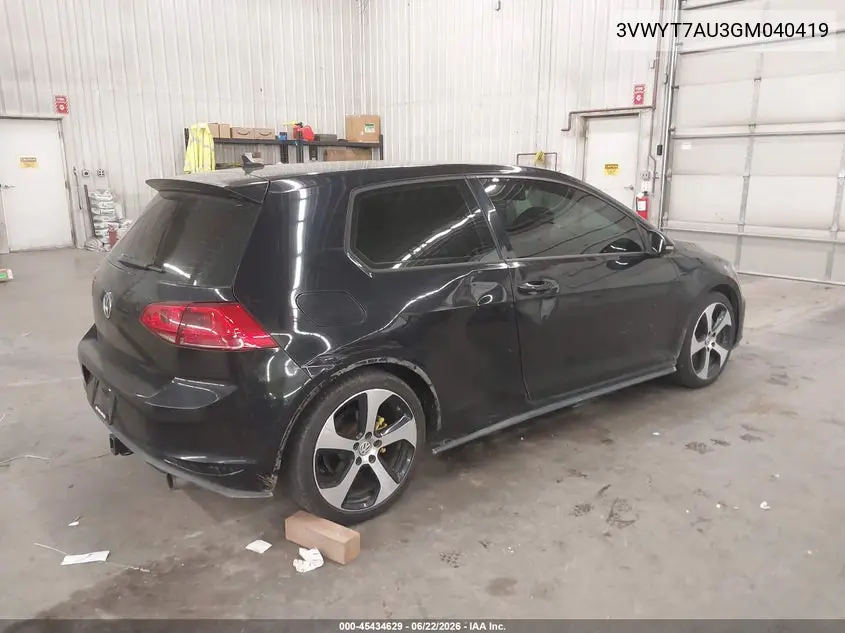 2016 Volkswagen Golf Gti S 2-Door VIN: 3VWYT7AU3GM040419 Lot: 45434629