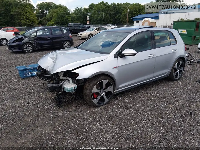 2016 Volkswagen Golf Gti Se 4-Door VIN: 3VW4T7AU1GM033449 Lot: 45488148