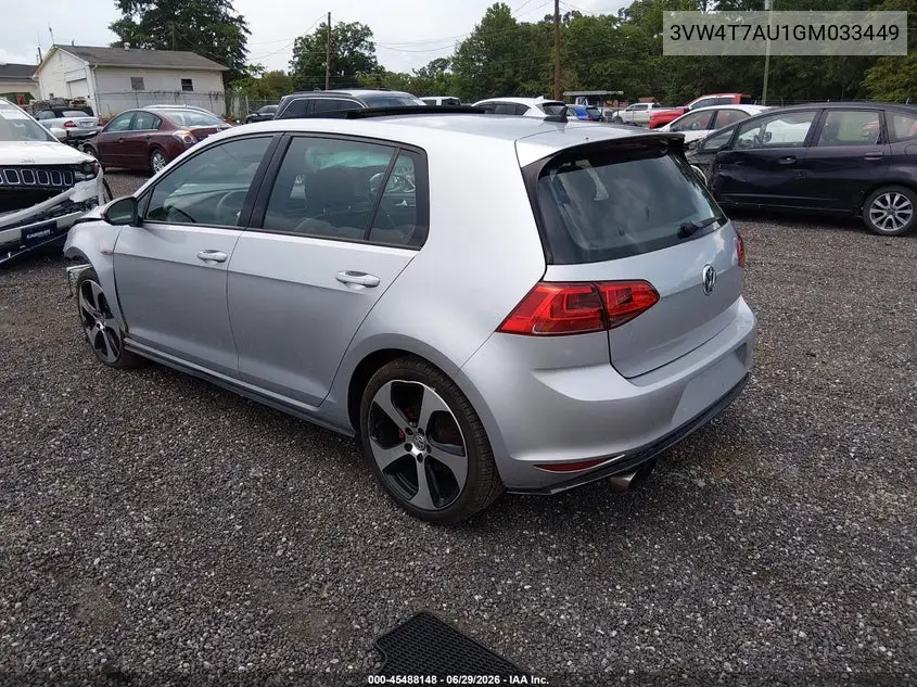 2016 Volkswagen Golf Gti Se 4-Door VIN: 3VW4T7AU1GM033449 Lot: 45488148
