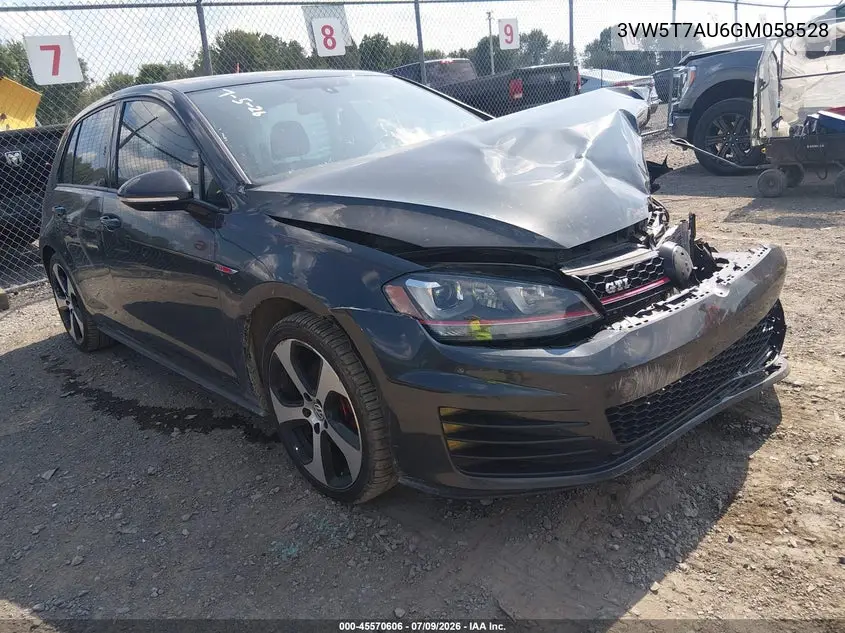 2016 Volkswagen Golf Gti Se 4-Door VIN: 3VW5T7AU6GM058528 Lot: 45570606