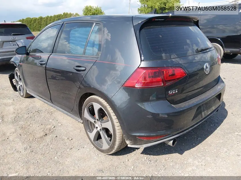2016 Volkswagen Golf Gti Se 4-Door VIN: 3VW5T7AU6GM058528 Lot: 45570606