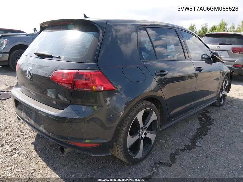 2016 Volkswagen Golf Gti Se 4-Door VIN: 3VW5T7AU6GM058528 Lot: 45570606