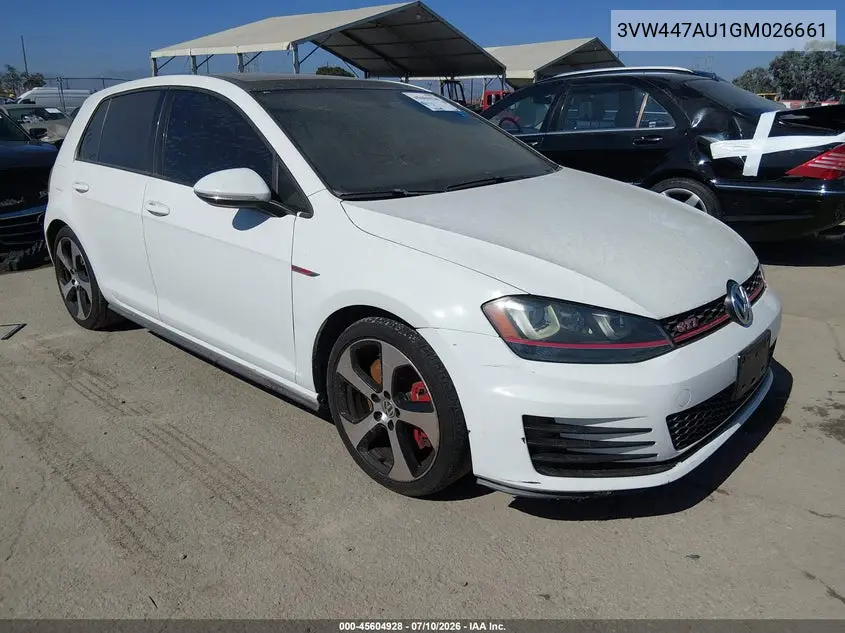 2016 Volkswagen Golf Gti Se W/Performance Package 4-Door VIN: 3VW447AU1GM026661 Lot: 45604928