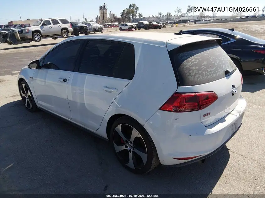 2016 Volkswagen Golf Gti Se W/Performance Package 4-Door VIN: 3VW447AU1GM026661 Lot: 45604928