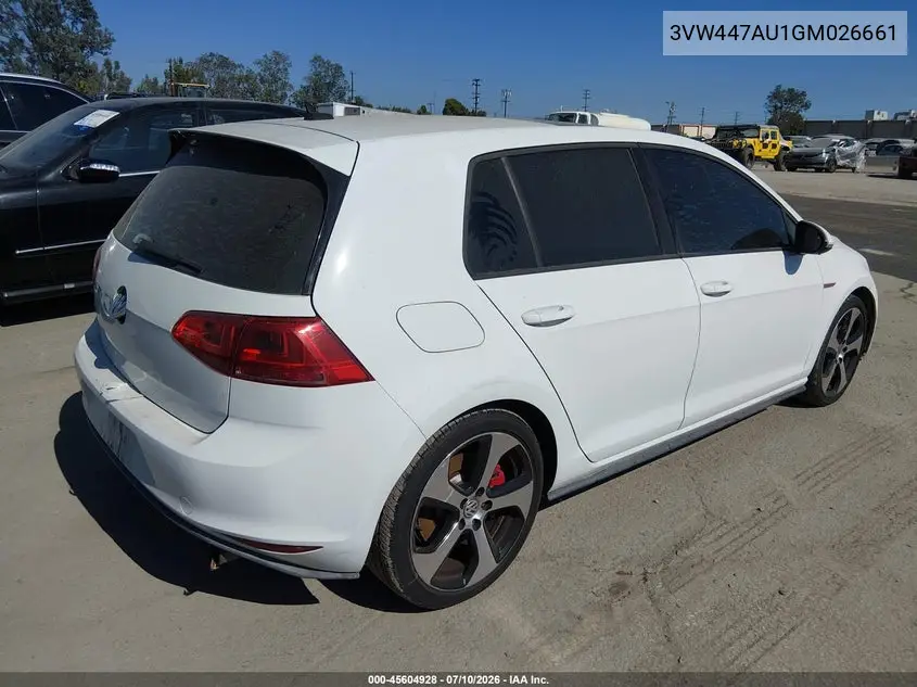2016 Volkswagen Golf Gti Se W/Performance Package 4-Door VIN: 3VW447AU1GM026661 Lot: 45604928
