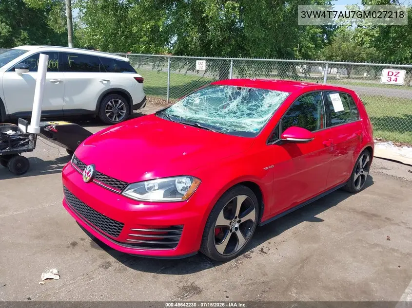 2016 Volkswagen Golf Gti S 4-Door VIN: 3VW4T7AU7GM027218 Lot: 45642230