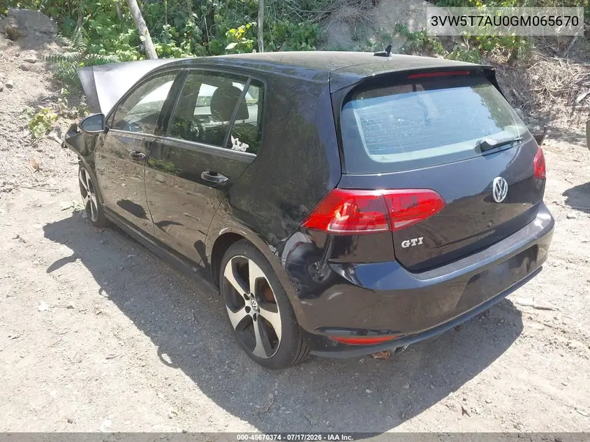 2016 Volkswagen Golf Gti S 4-Door VIN: 3VW5T7AU0GM065670 Lot: 45670374