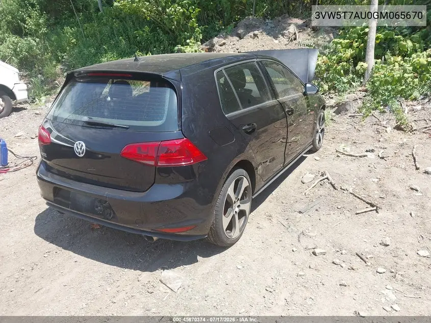 2016 Volkswagen Golf Gti S 4-Door VIN: 3VW5T7AU0GM065670 Lot: 45670374