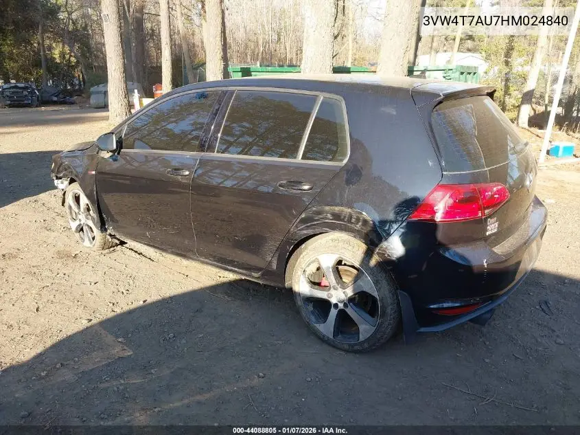 2017 Volkswagen Golf Gti Autobahn 4-Door/S 4-Door/Se 4-Door/Sport 4-Door VIN: 3VW4T7AU7HM024840 Lot: 44088805