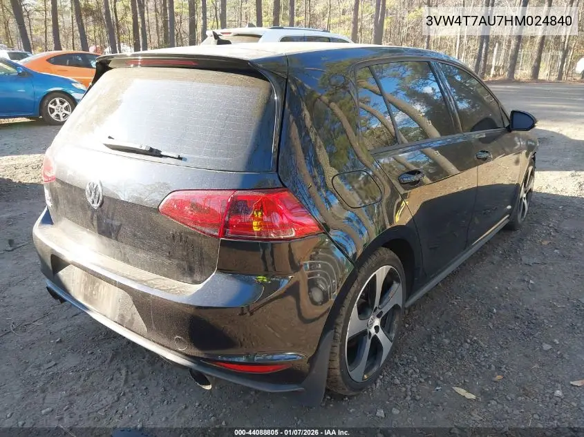2017 Volkswagen Golf Gti Autobahn 4-Door/S 4-Door/Se 4-Door/Sport 4-Door VIN: 3VW4T7AU7HM024840 Lot: 44088805