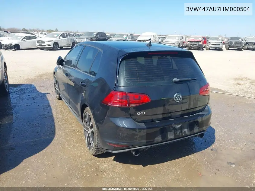 2017 Volkswagen Golf Gti Sport 4-Door VIN: 3VW447AU7HM000504 Lot: 44458450
