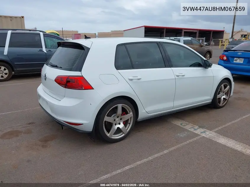 2017 Volkswagen Golf Gti Autobahn 4-Door/S 4-Door/Se 4-Door/Sport 4-Door VIN: 3VW447AU8HM067659 Lot: 44741978