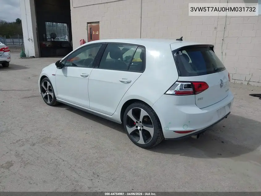 2017 Volkswagen Golf Gti Autobahn 4-Door/S 4-Door/Se 4-Door/Sport 4-Door VIN: 3VW5T7AU0HM031732 Lot: 44754961