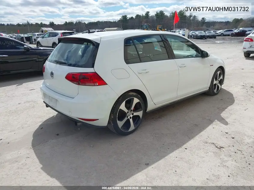 2017 Volkswagen Golf Gti Autobahn 4-Door/S 4-Door/Se 4-Door/Sport 4-Door VIN: 3VW5T7AU0HM031732 Lot: 44754961